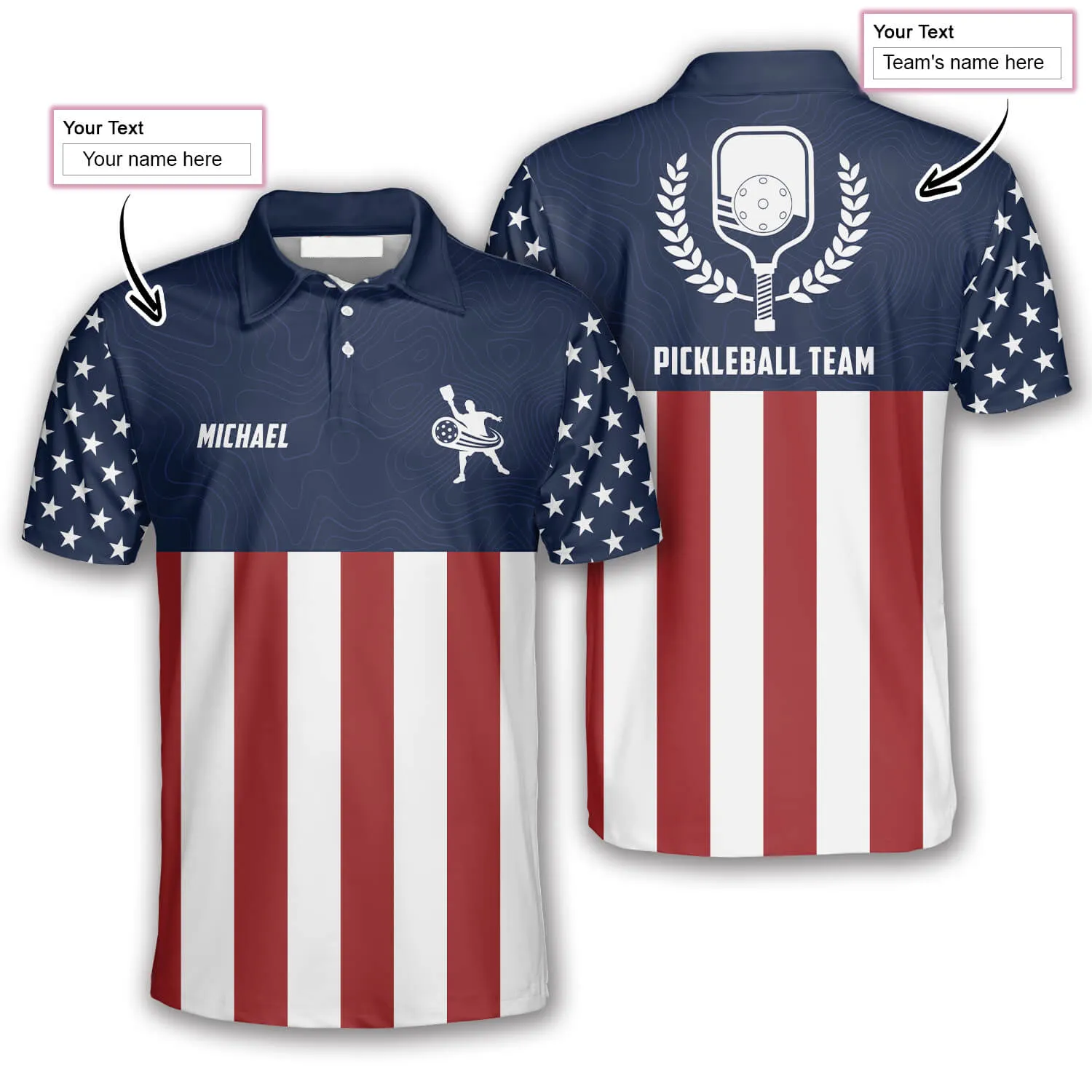 Emblem American Flag Navy Custom Pickleball Shirts for Men