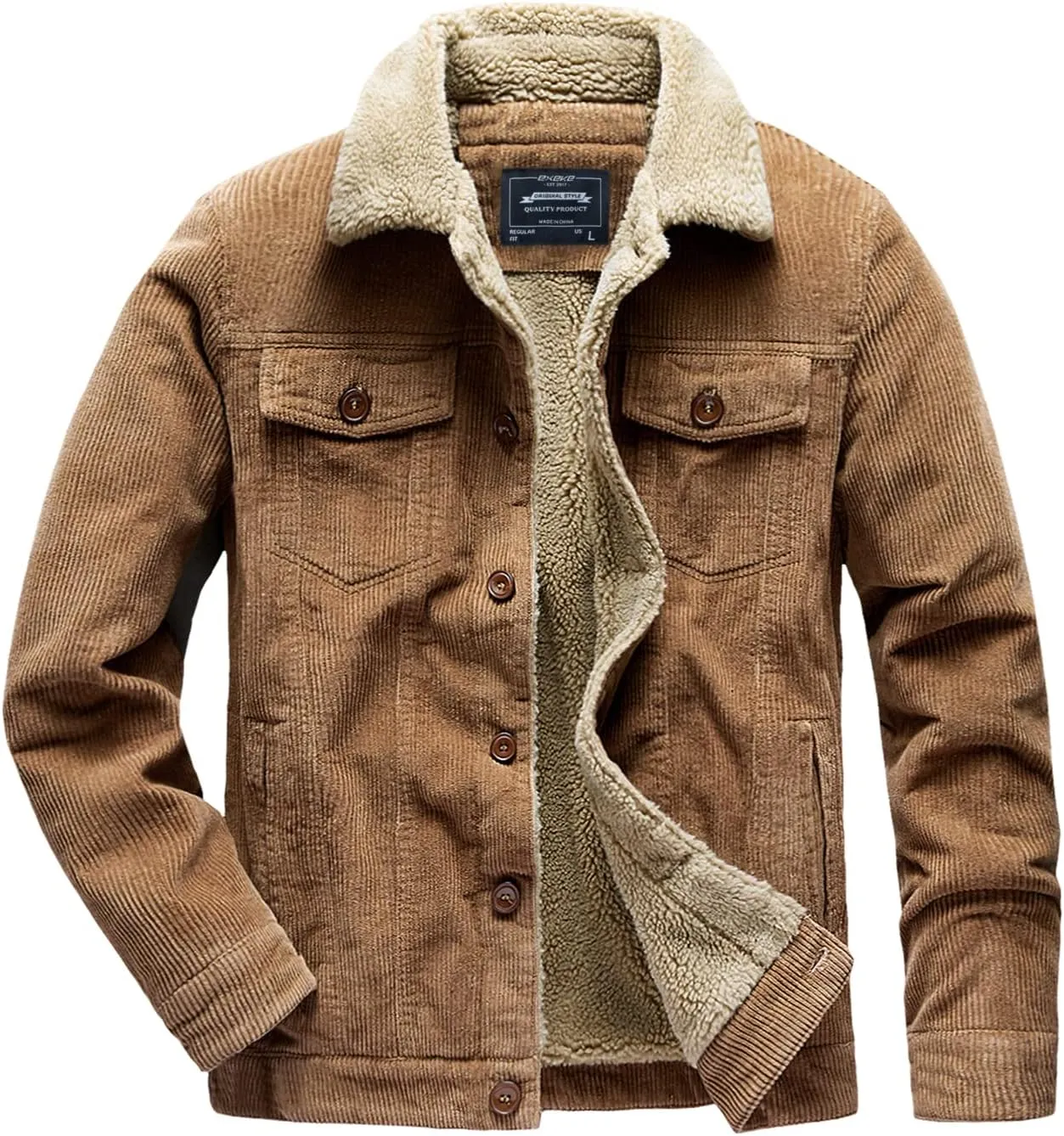 EXEKE Men's Corduroy Jacket Sherpa Lined Trucker Jacket Thickened Thermal Winter Jacket