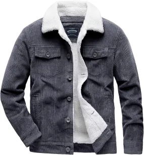 EXEKE Men's Corduroy Jacket Sherpa Lined Trucker Jacket Thickened Thermal Winter Jacket