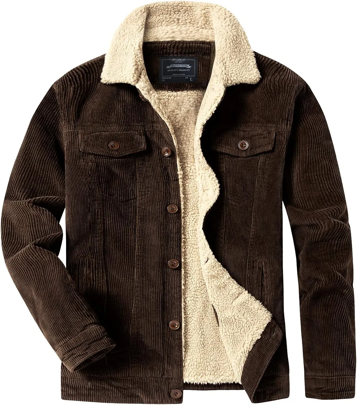 EXEKE Men's Corduroy Jacket Sherpa Lined Trucker Jacket Thickened Thermal Winter Jacket
