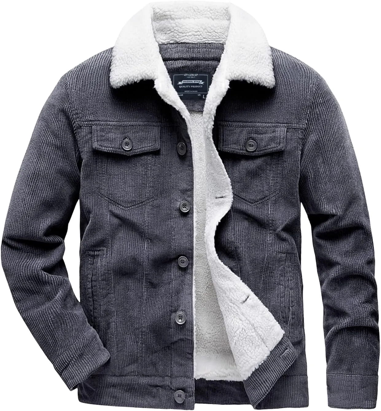 EXEKE Men's Corduroy Jacket Sherpa Lined Trucker Jacket Thickened Thermal Winter Jacket