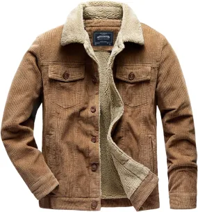 EXEKE Men's Corduroy Jacket Sherpa Lined Trucker Jacket Thickened Thermal Winter Jacket