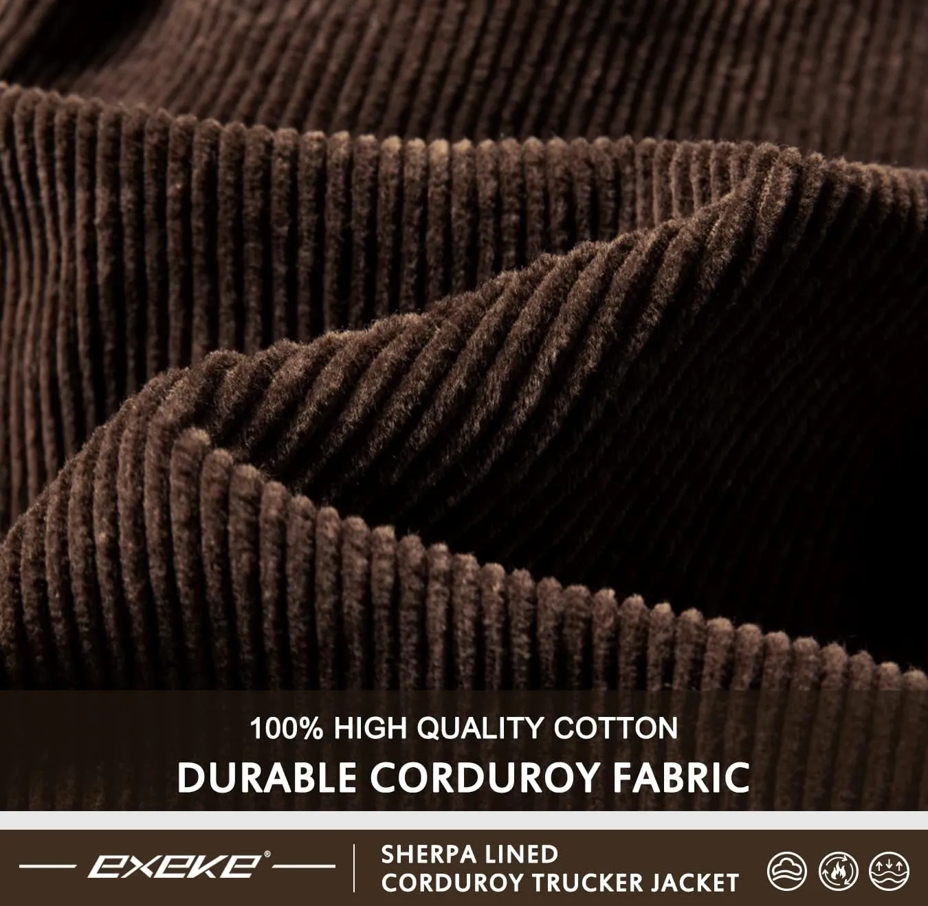 EXEKE Men's Corduroy Jacket Sherpa Lined Trucker Jacket Thickened Thermal Winter Jacket