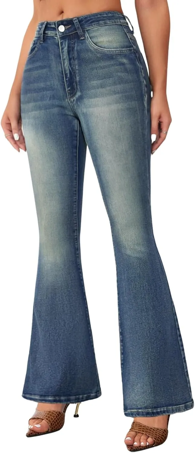 Flare Jeans for Women High Waisted Stretchy Bootcut Jeans Butt Lifting Skinny Bell Bottom Denim Pants