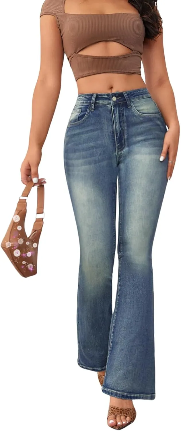 Flare Jeans for Women High Waisted Stretchy Bootcut Jeans Butt Lifting Skinny Bell Bottom Denim Pants
