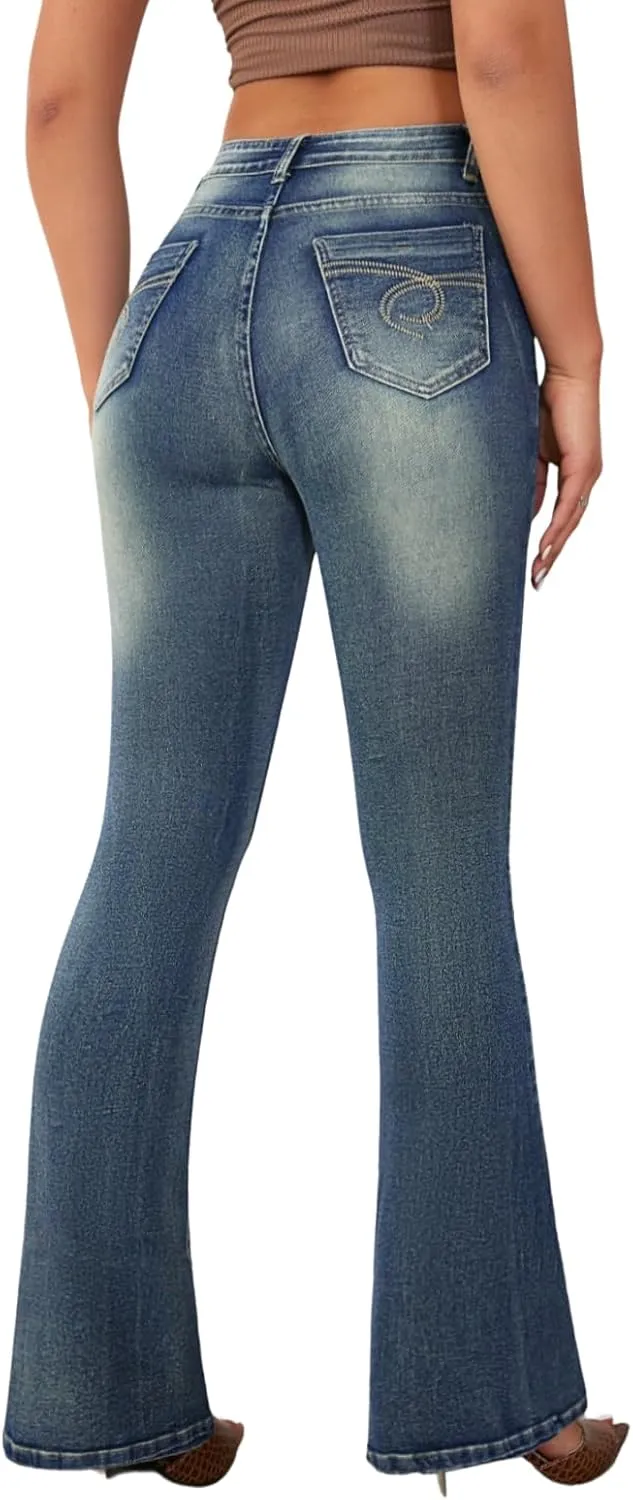 Flare Jeans for Women High Waisted Stretchy Bootcut Jeans Butt Lifting Skinny Bell Bottom Denim Pants