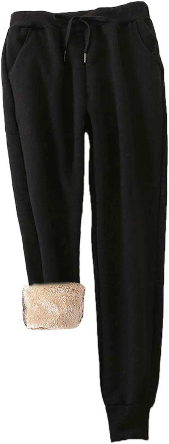 Flygo Womens Casual Winter Warm Fleece Sherpa Lined Sweatpants Jogger Pants