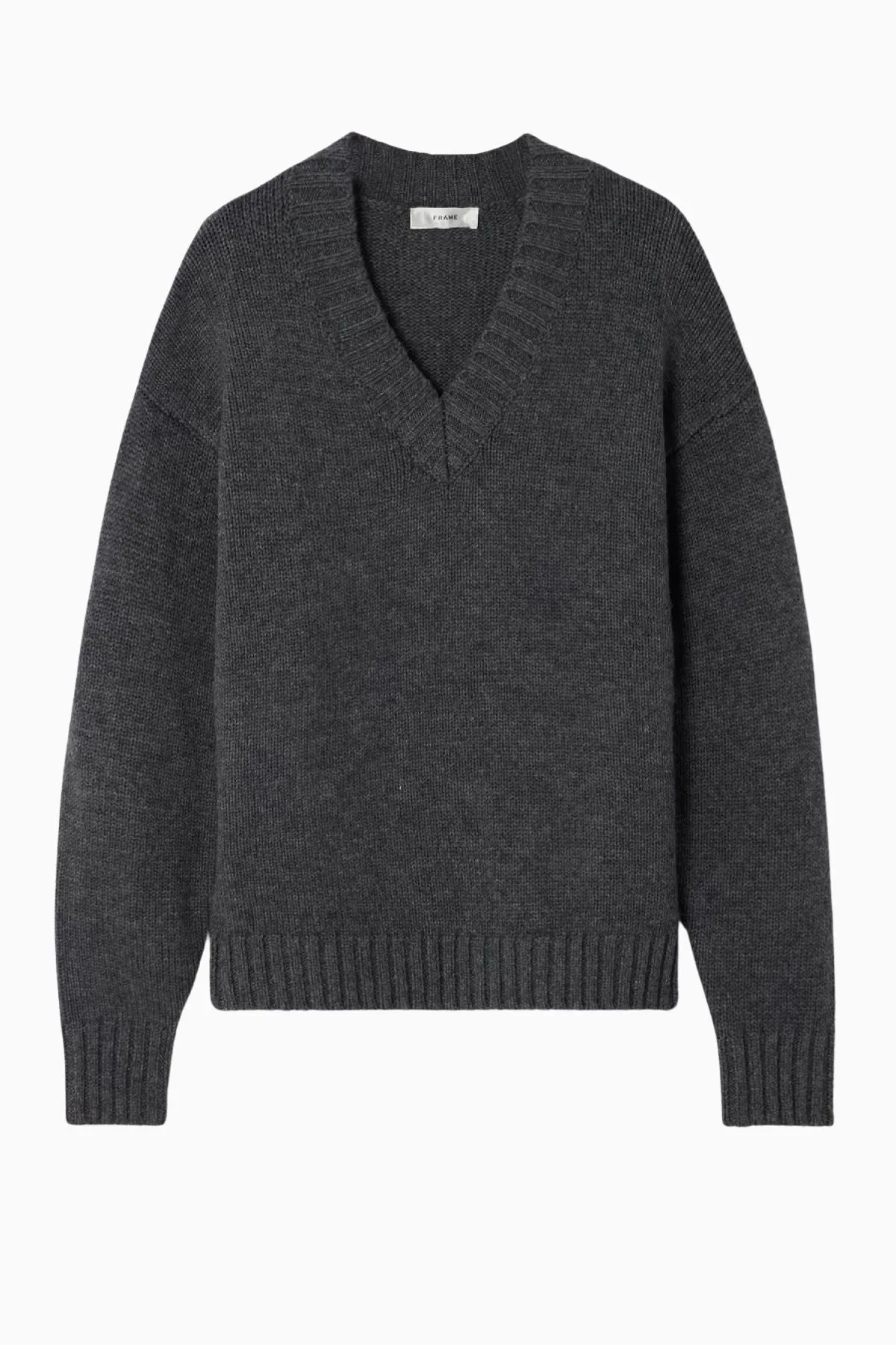 Frame Denim Chunky V-Neck Knit Sweater - Charcoal Heather