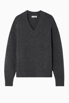 Frame Denim Chunky V-Neck Knit Sweater - Charcoal Heather