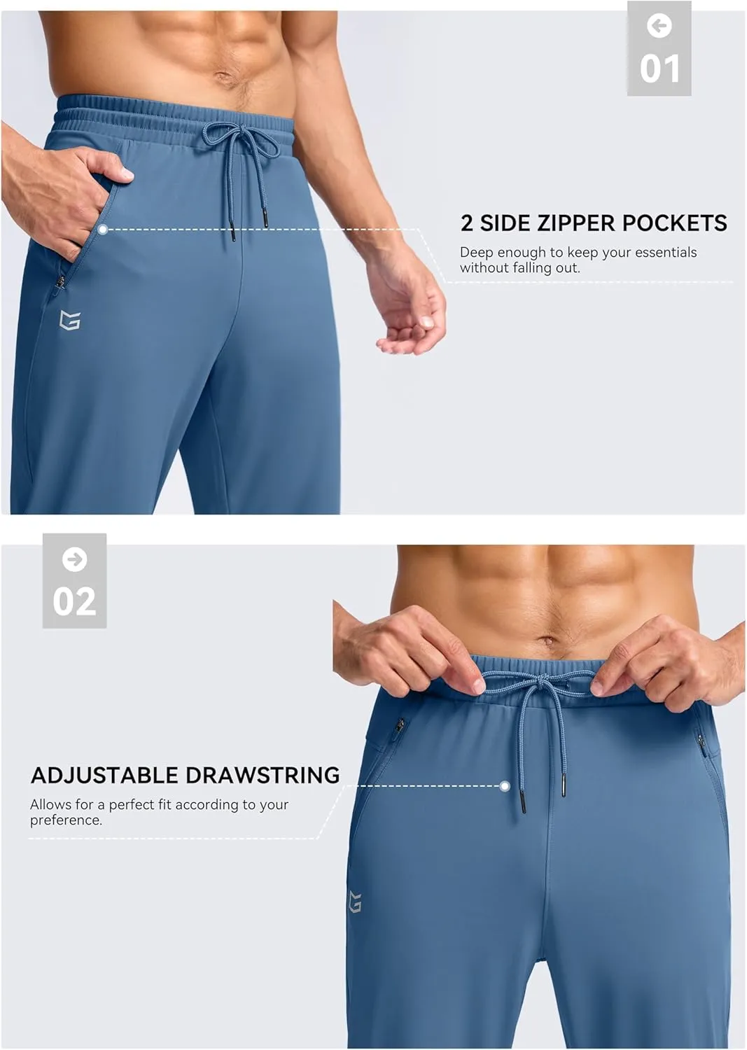 G Gradual Men's 30"/32"/34"/36" Inseam Tall Sweatpants with Zipper Pockets Stretch Long Joggers Athletic Workout Pants Men