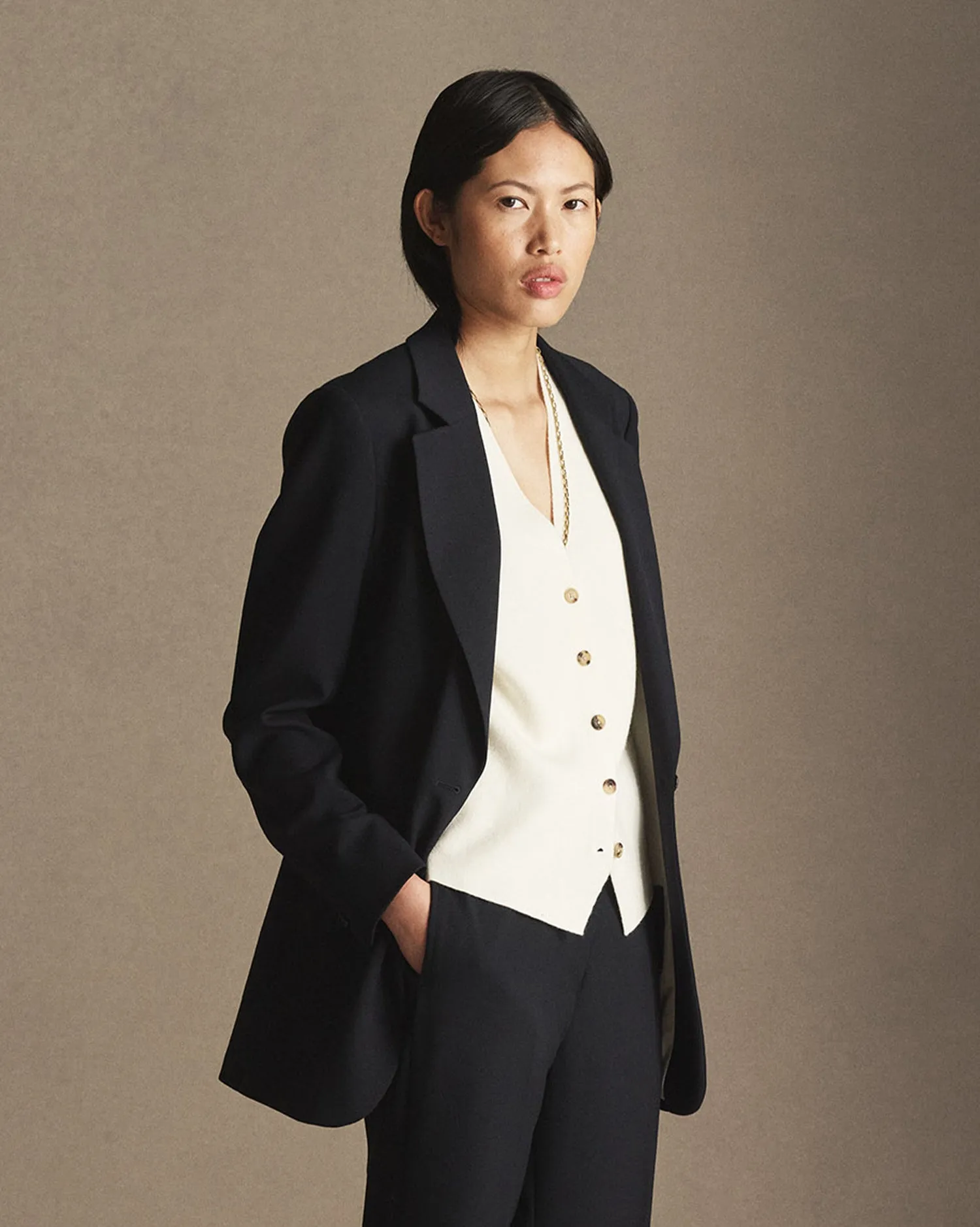 Georgia House Cut Blazer - Navy Wool Twill