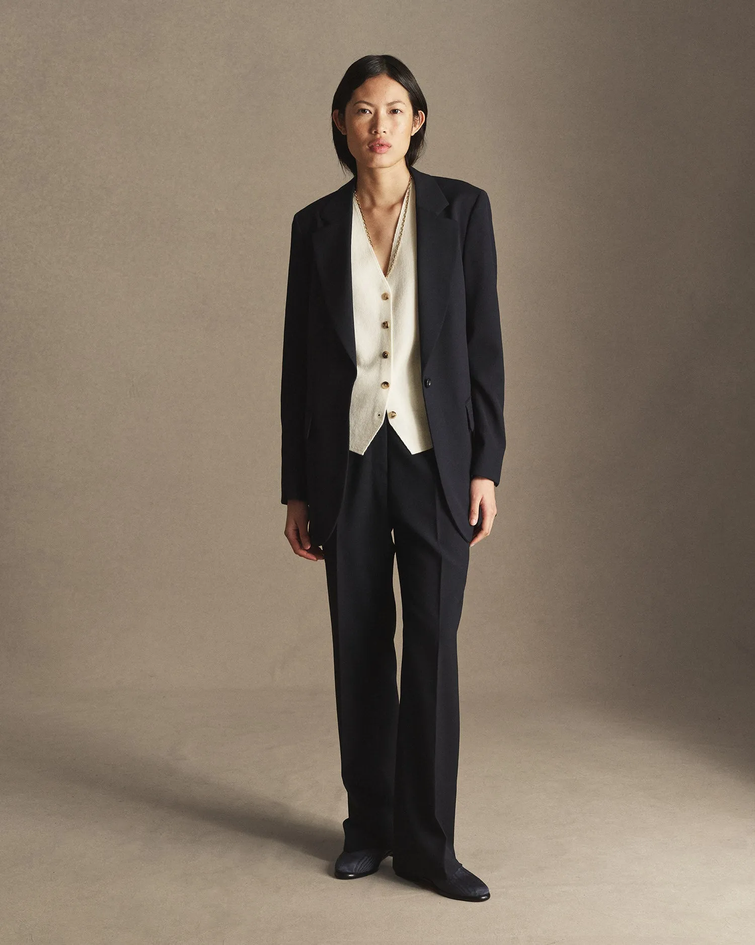 Georgia House Cut Blazer - Navy Wool Twill