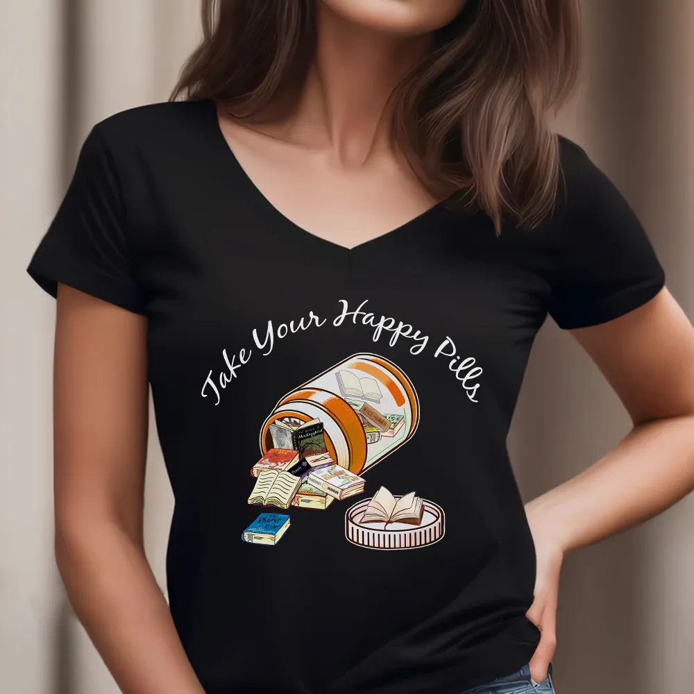 Happy Pills Book Lovers Gift Women's V-neck T-shirt TSVB370