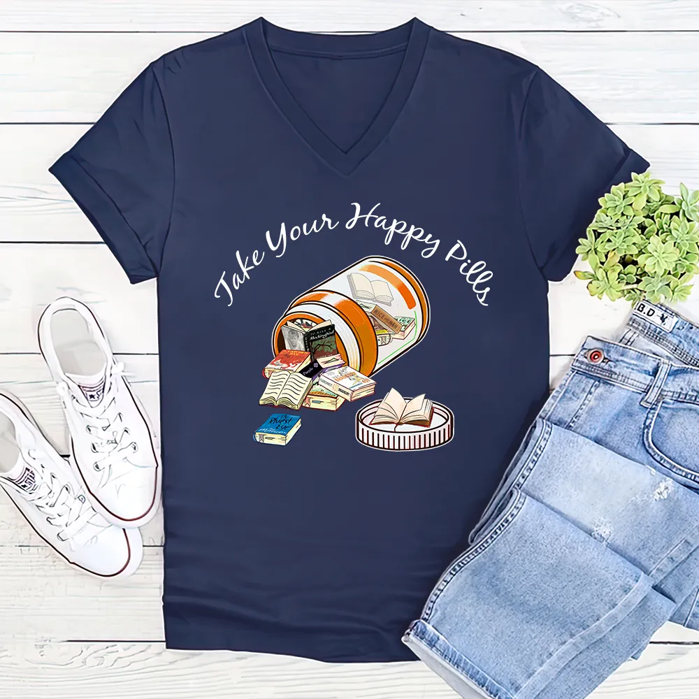 Happy Pills Book Lovers Gift Women's V-neck T-shirt TSVB370
