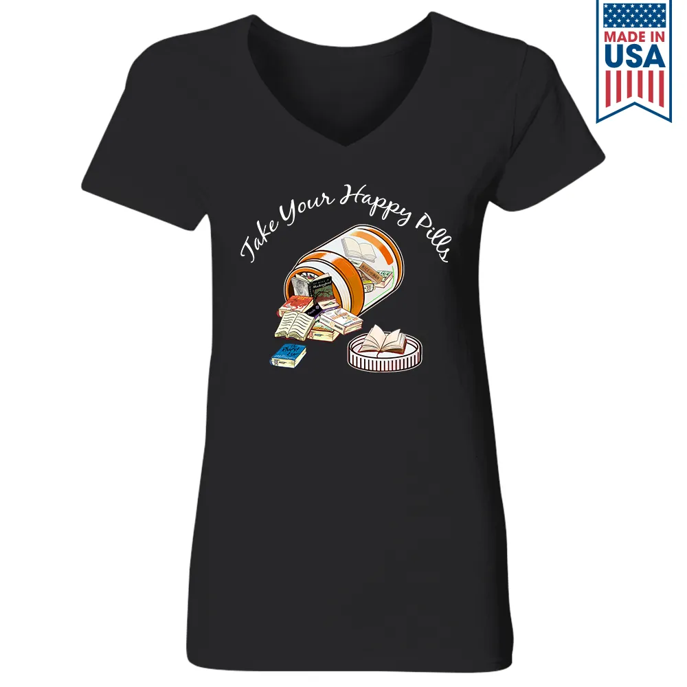 Happy Pills Book Lovers Gift Women's V-neck T-shirt TSVB370