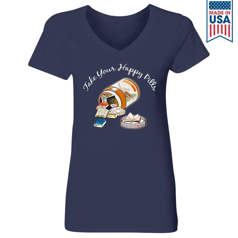 Happy Pills Book Lovers Gift Women's V-neck T-shirt TSVB370