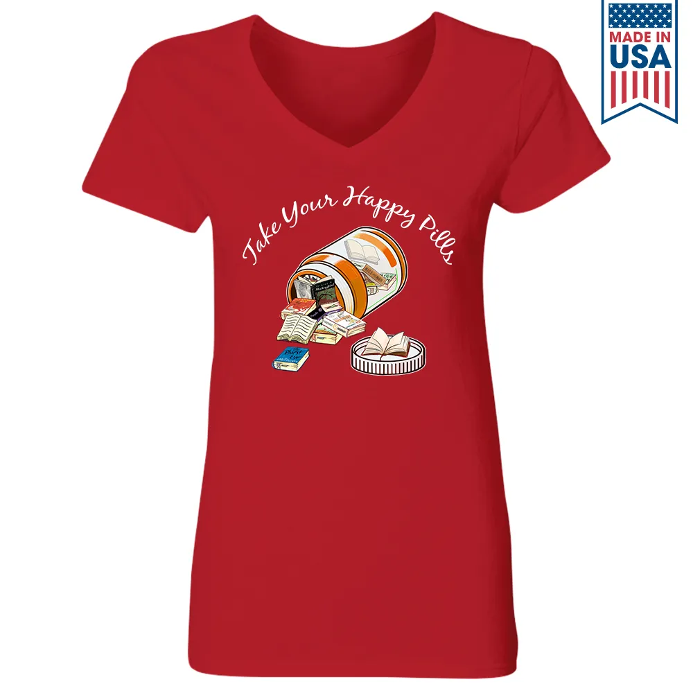 Happy Pills Book Lovers Gift Women's V-neck T-shirt TSVB370