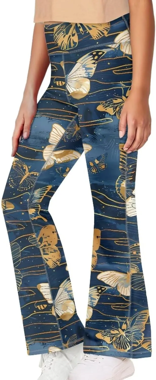 High Waist Yoga Pants Casual Long Flared Leggings Tight Sweatpants for 5-14 Girls