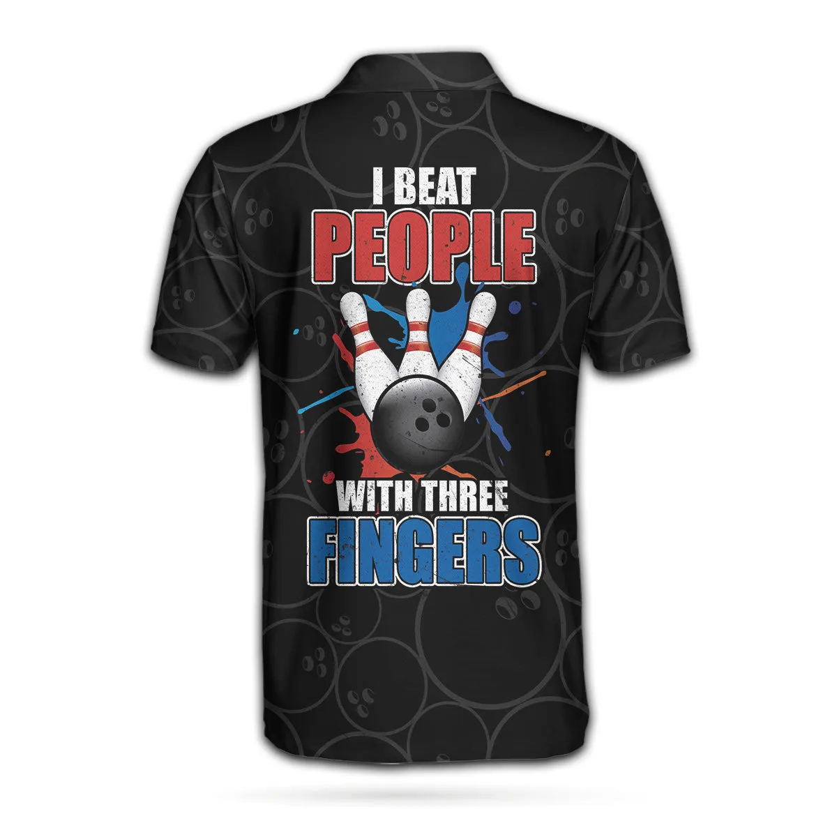 I Beat People With Three Fingers Bowling Polo Shirt, Black Polo Style Bowling Shirt For Men, Bowling Gift Idea Coolspod