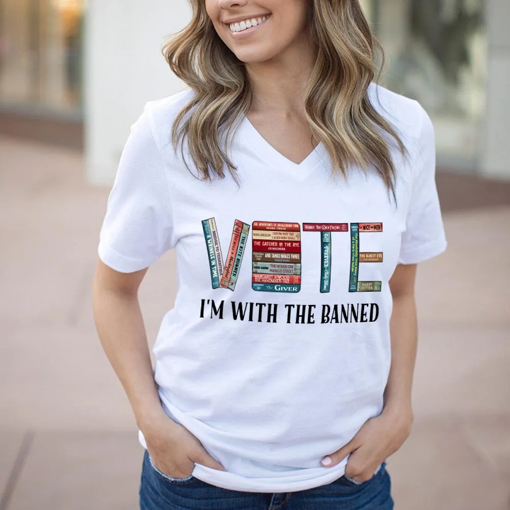 I'm With The Banned V Book Lovers Gift Women's V-neck T-shirt TSVW551