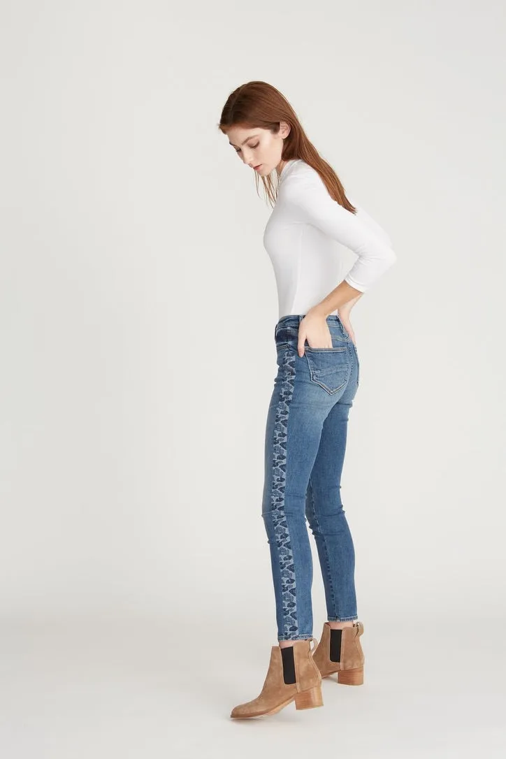 Jackie High Rise Skinny with Cheetah Side Stripe