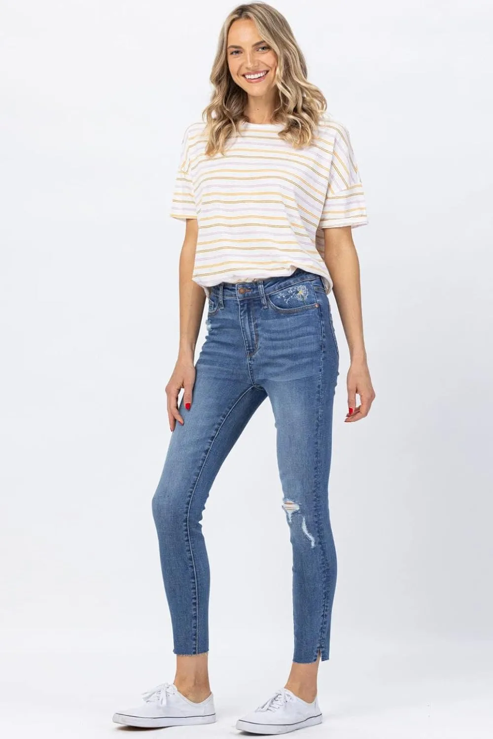 Judy Blue Women's High Waist Dandelion Embroidery Skinny Jeans