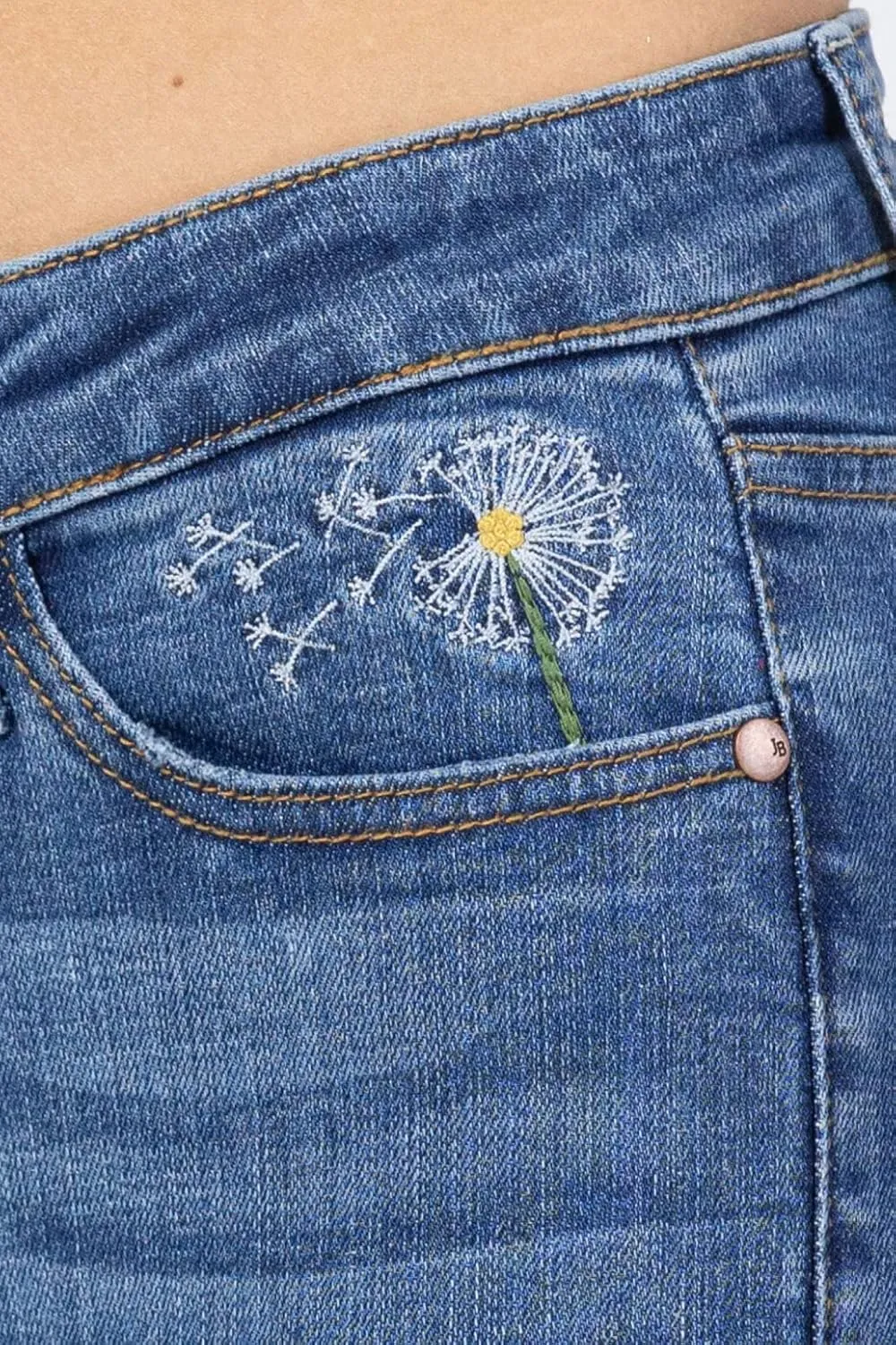 Judy Blue Women's High Waist Dandelion Embroidery Skinny Jeans