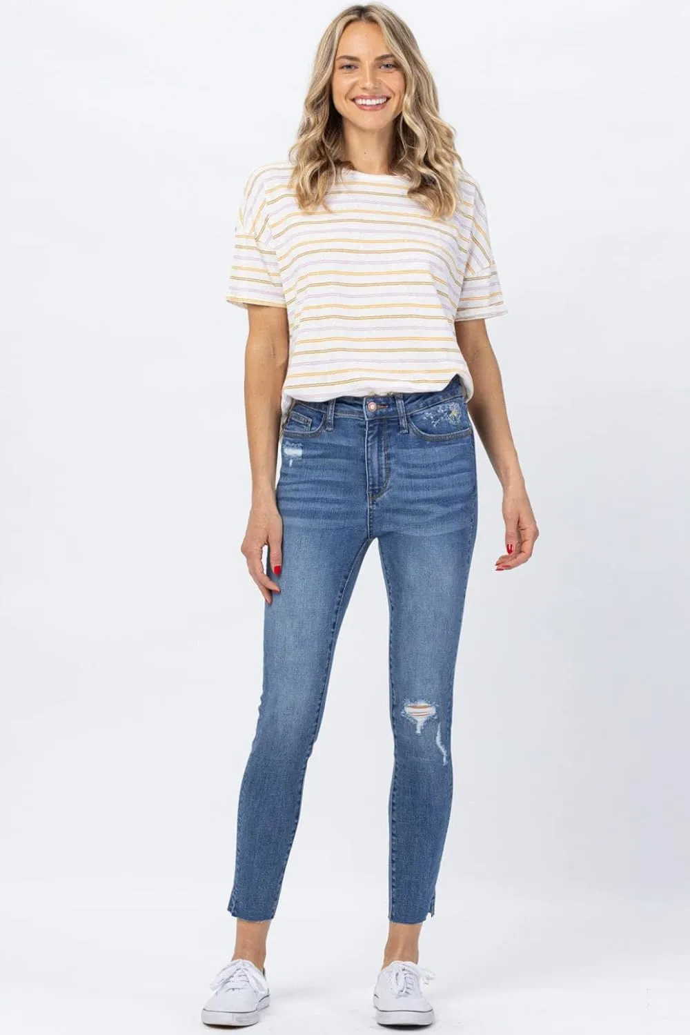 Judy Blue Women's High Waist Dandelion Embroidery Skinny Jeans