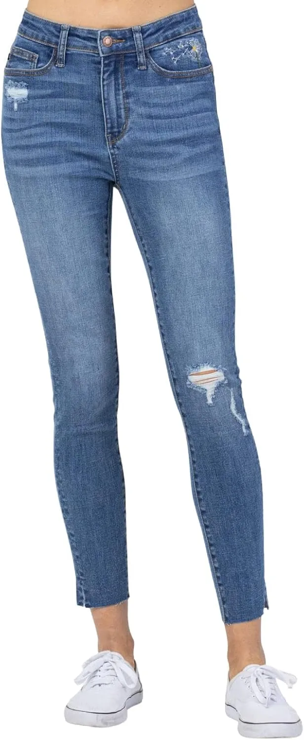 Judy Blue Women's High Waist Dandelion Embroidery Skinny Jeans
