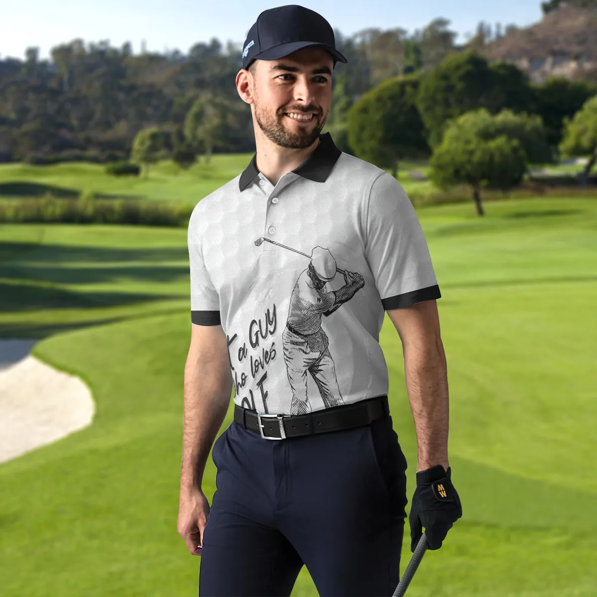 Just A Guy Who Loves Golf Polo Shirt, Black And White Golfing Shirt For Male, Basic Golf Shirt Design Coolspod