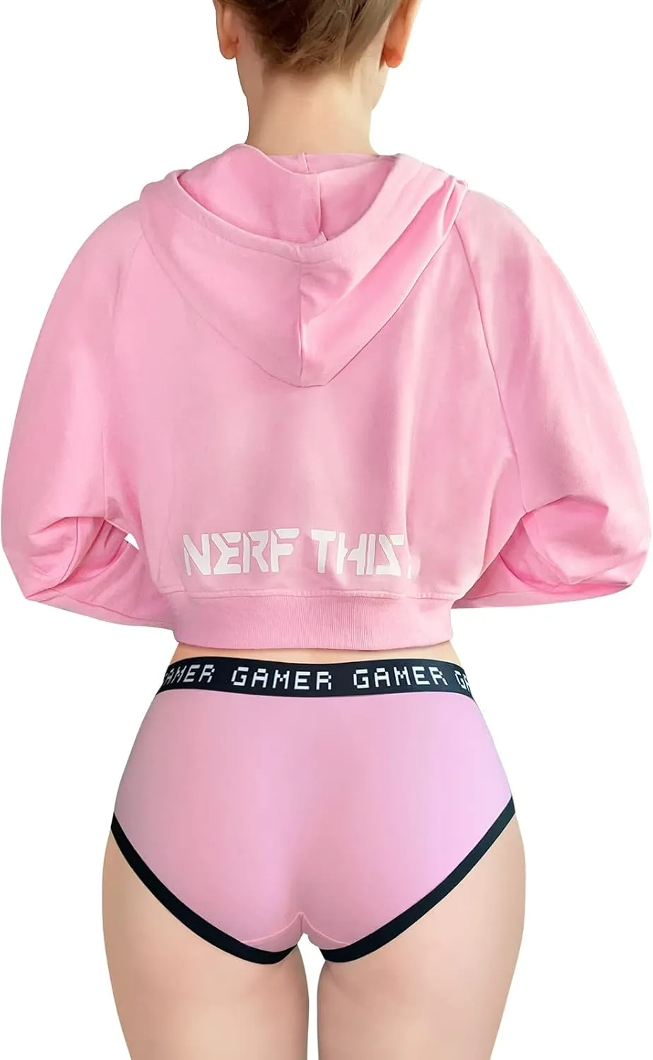 Littleforbig Women's Bunnywatch Cosplay Gaming Casual Regular Fit Long Sleeve Drawstring Cropped Hoodie Sweater Pink