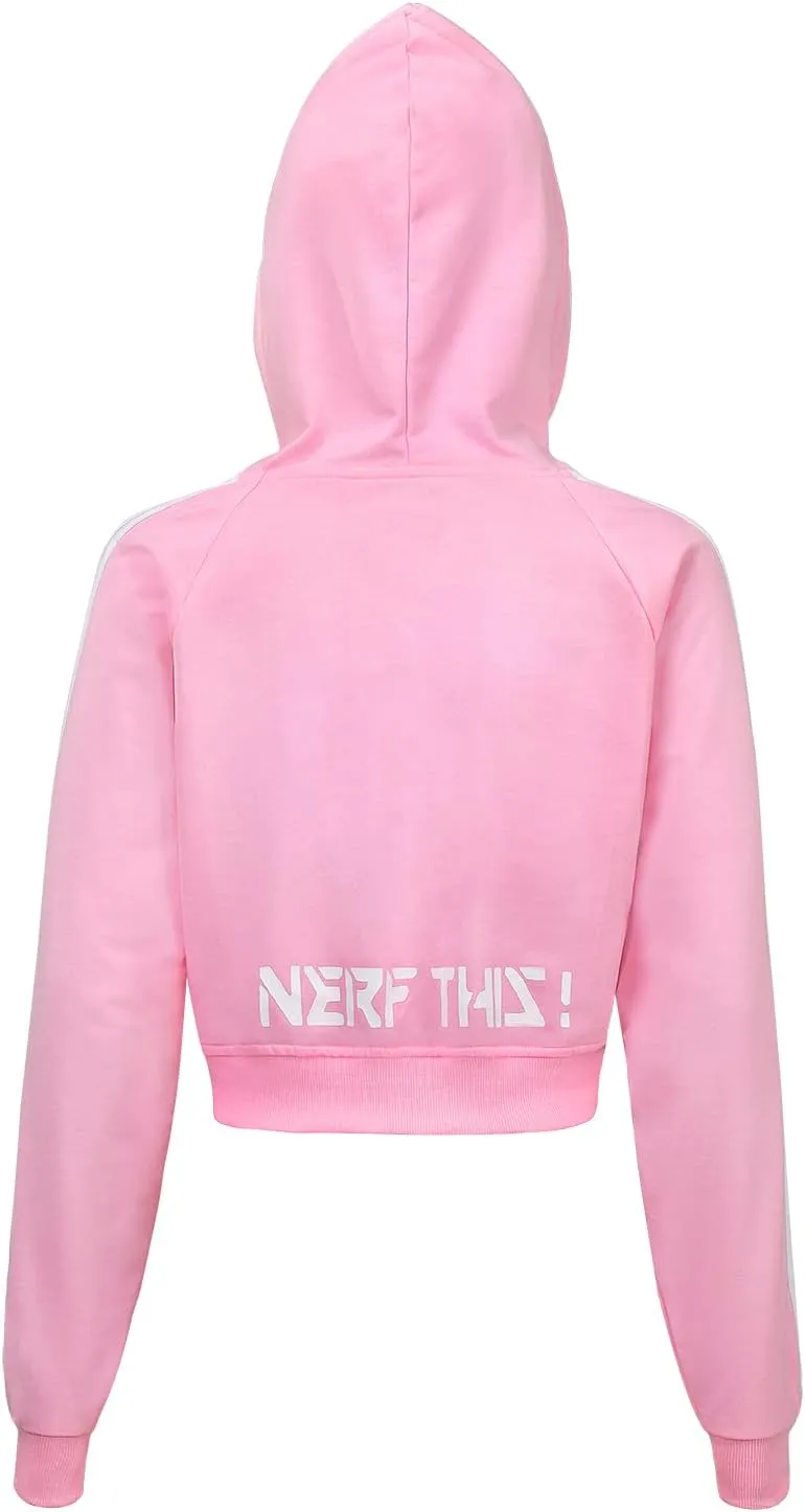 Littleforbig Women's Bunnywatch Cosplay Gaming Casual Regular Fit Long Sleeve Drawstring Cropped Hoodie Sweater Pink