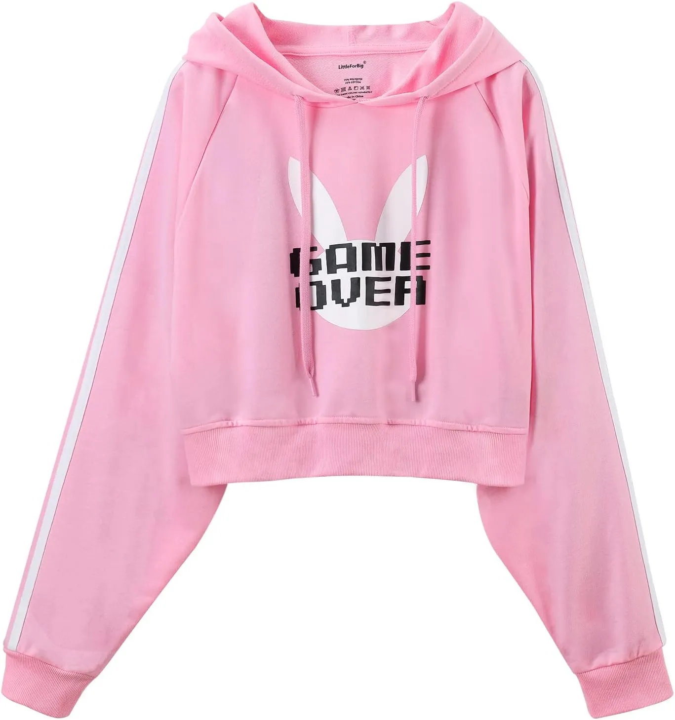 Littleforbig Women's Bunnywatch Cosplay Gaming Casual Regular Fit Long Sleeve Drawstring Cropped Hoodie Sweater Pink