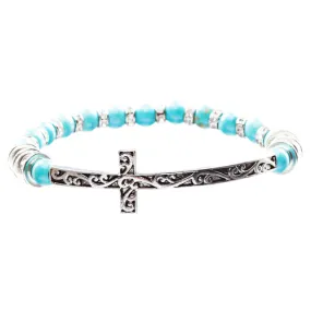 Lovely Crystal Rhinestone Cross Design Fashion Statement Bracelet B472 Turquoise