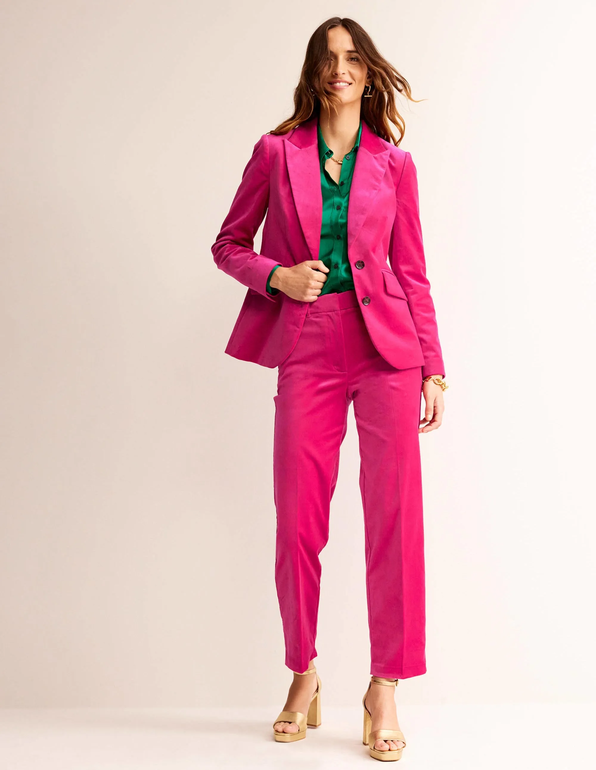 Marylebone Velvet Blazer-Vibrant Pink