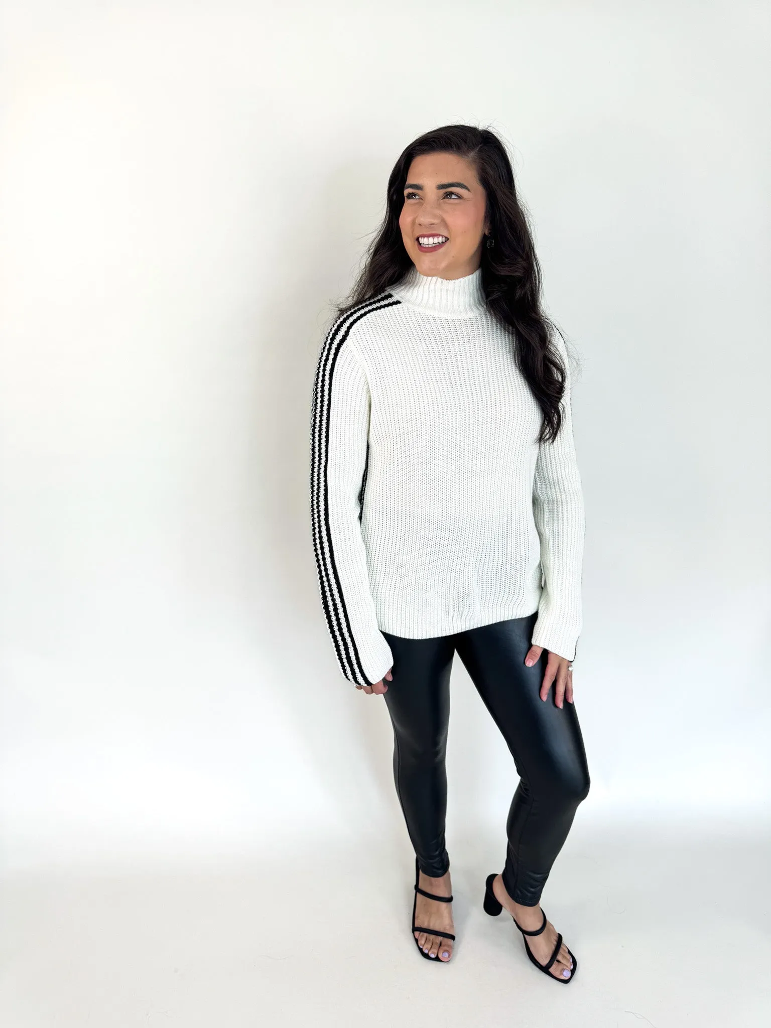 Maya Sporty Stripe Mock Sweater
