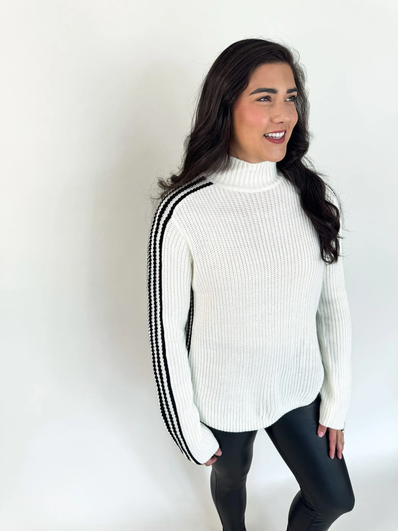 Maya Sporty Stripe Mock Sweater