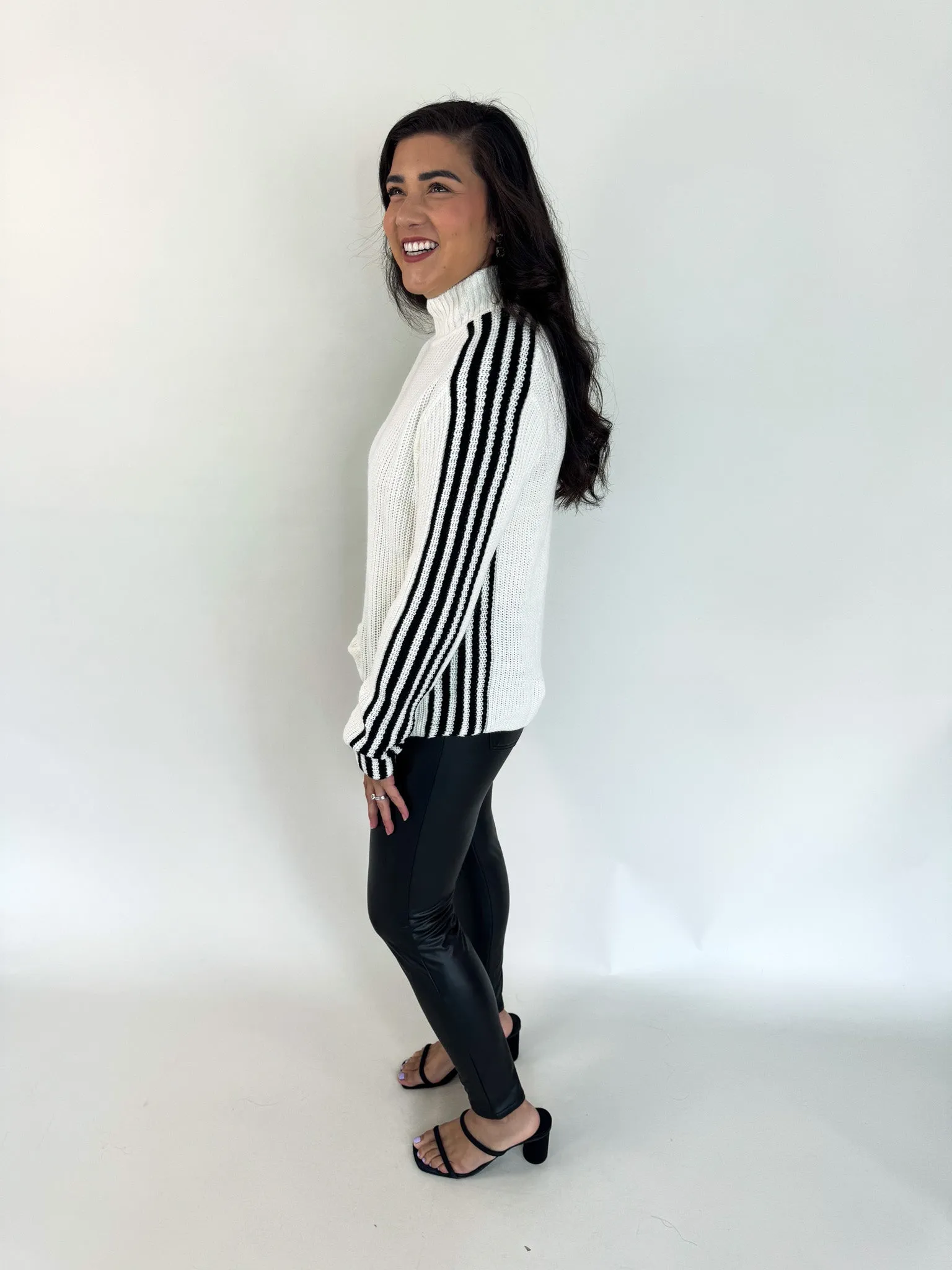 Maya Sporty Stripe Mock Sweater