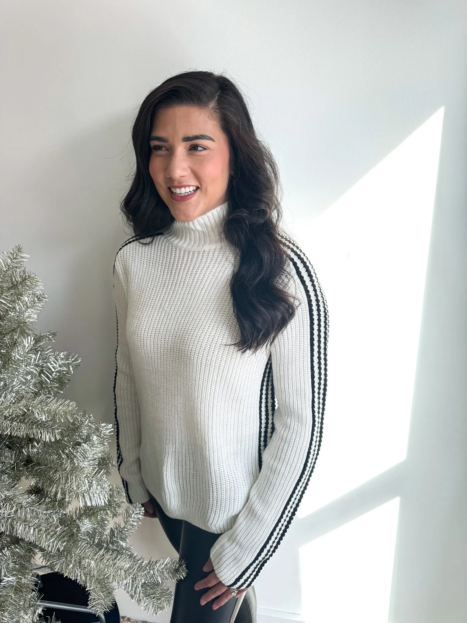 Maya Sporty Stripe Mock Sweater