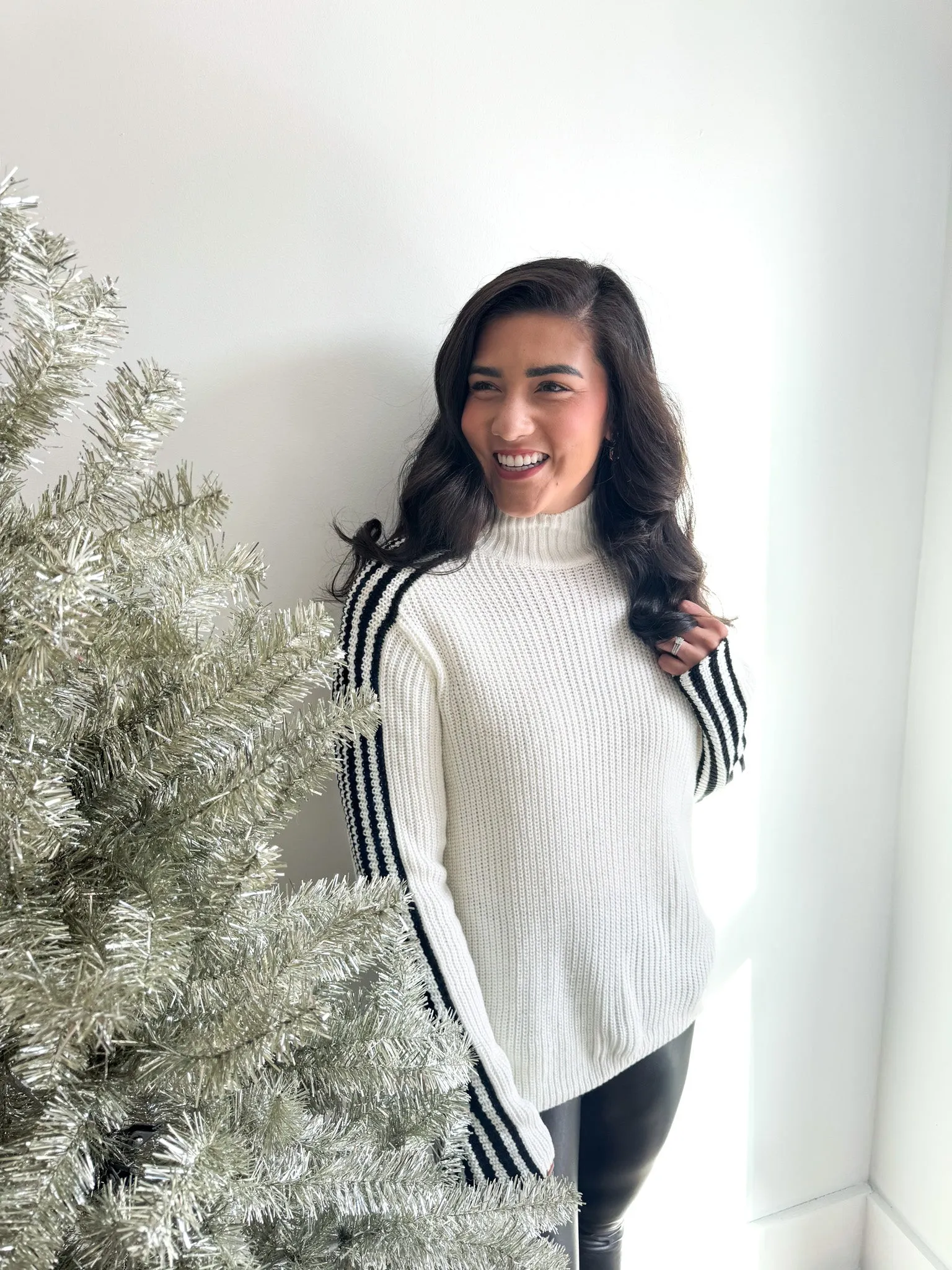 Maya Sporty Stripe Mock Sweater