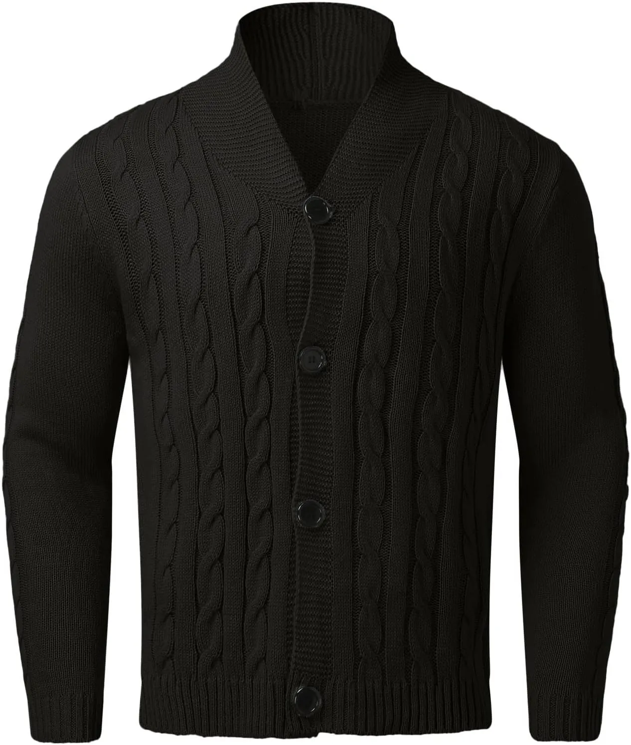 Men Cable Knit Cardigan Sweater Plus Size Chunky Thermal Shawl Collar Button Up Jacket Long Sleeve Casual Knitwear