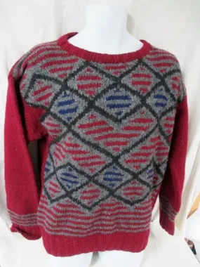 Mens HENRY GRETHEL Winter Knit Ski SHETLAND Sweater S Wool GRAY RED Christmas