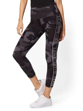 Metallic-Foil 'Love' Camo-Print Crop Legging