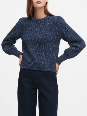 Metallic Puff-Sleeve Sweater in Navy Sparkle