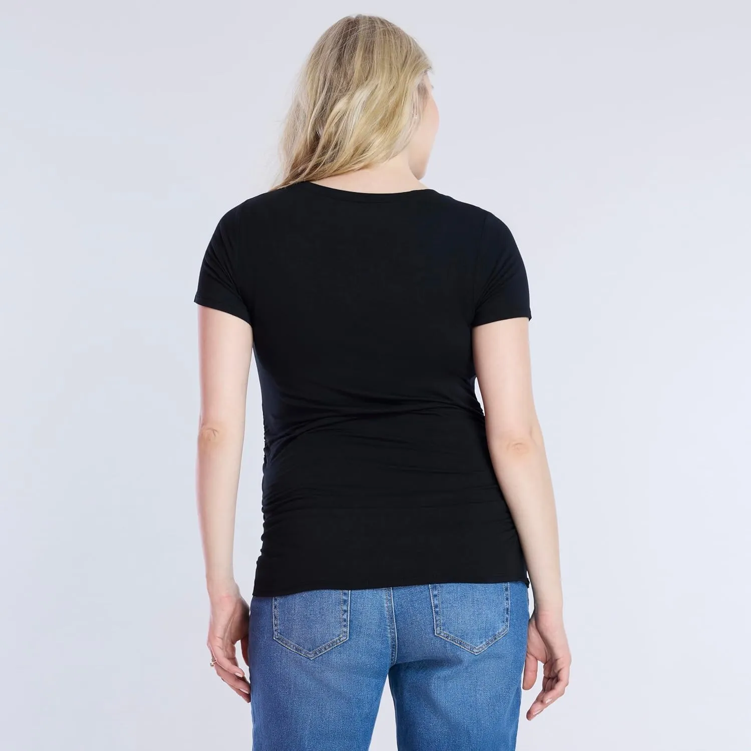 Motherhood Maternity Women's Short Sleeve Side Ruched V-Neck Pregnancy T-Shirt