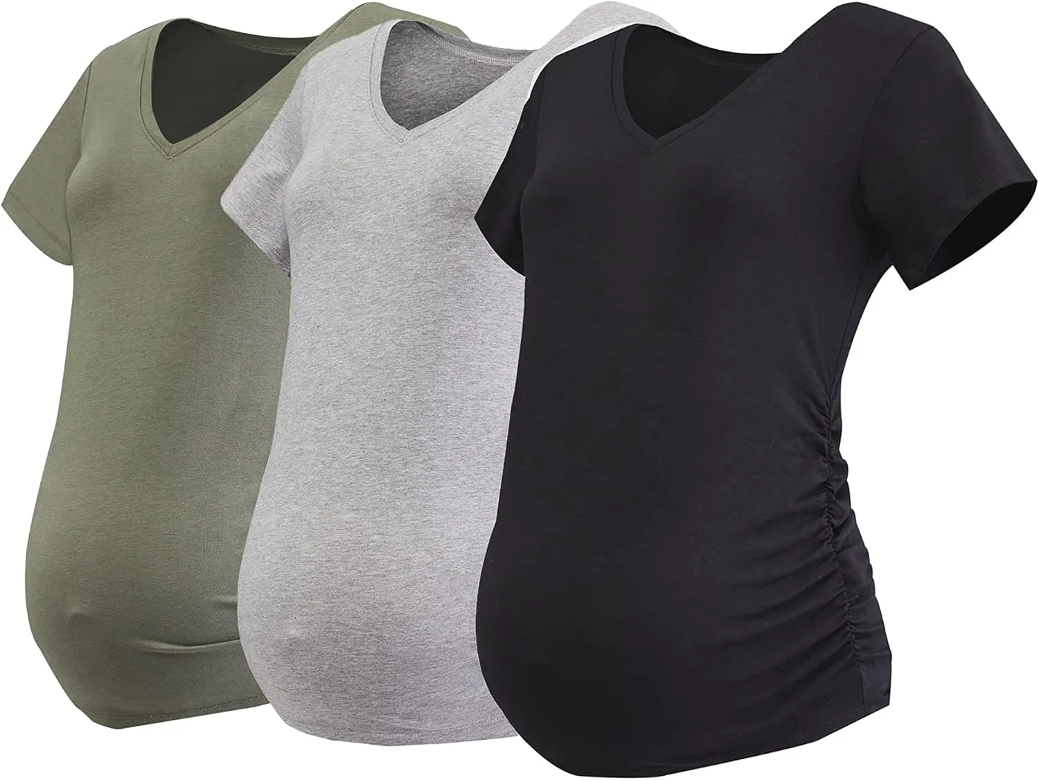 Motherhood Maternity Women's Short Sleeve Side Ruched V-Neck Pregnancy T-Shirt