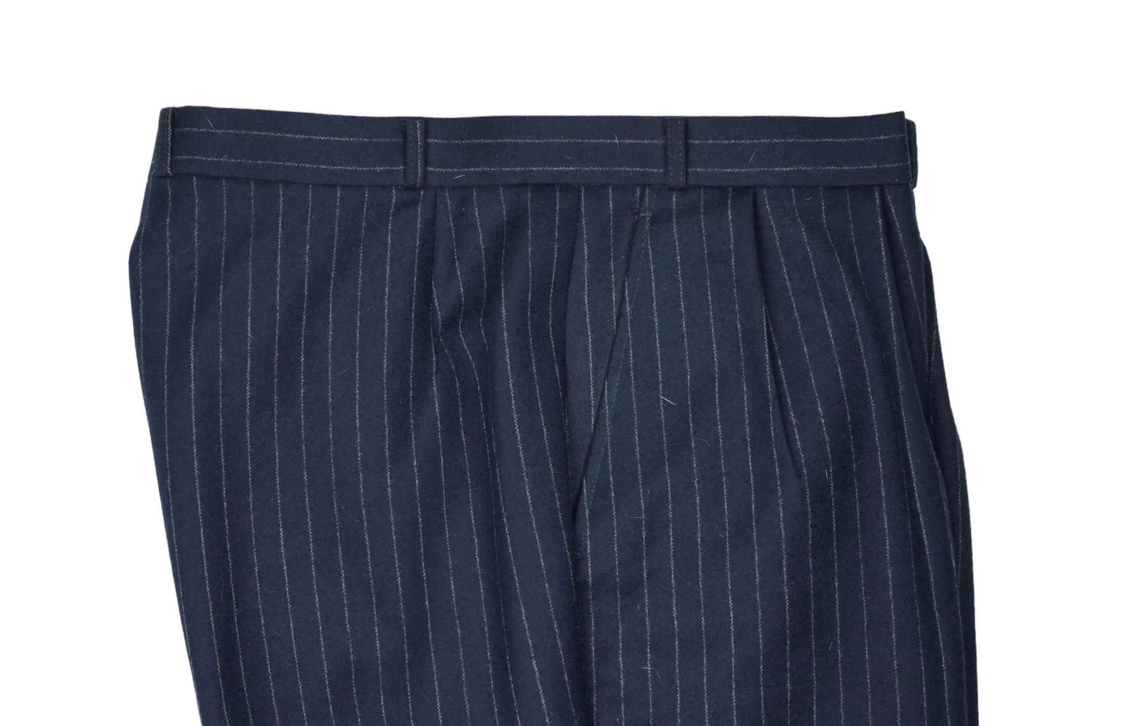 Navy Pinstripe DB. Wool Suit 58 Long