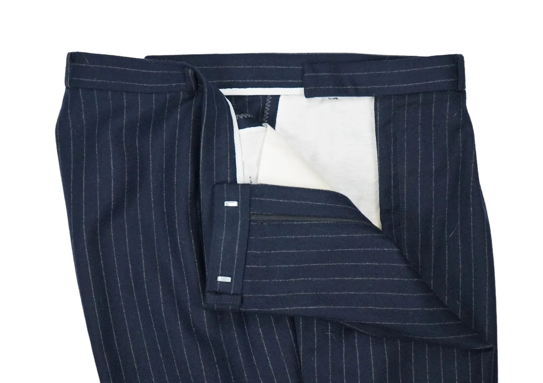 Navy Pinstripe DB. Wool Suit 58 Long