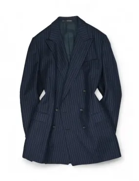 Navy Pinstripe DB. Wool Suit 58 Long