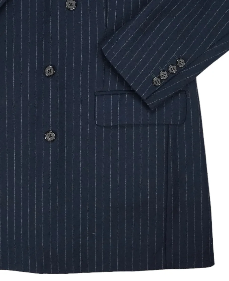 Navy Pinstripe DB. Wool Suit 58 Long